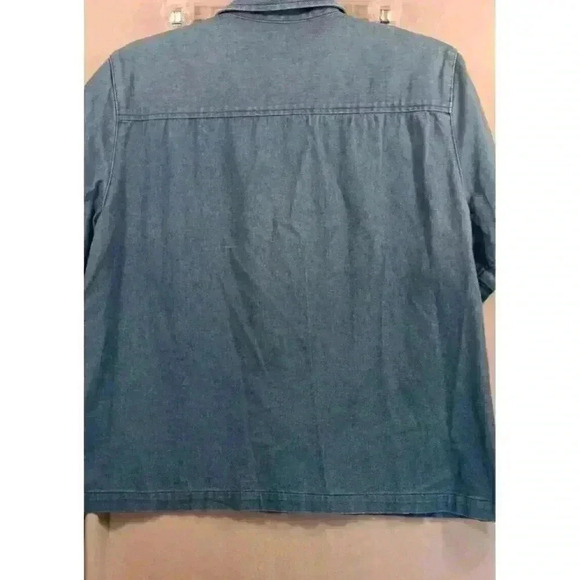 Alfred Dunner Top Womens 16P Chambray Floral Embroidered Button Up Short Sleeve - Picture 5 of 6